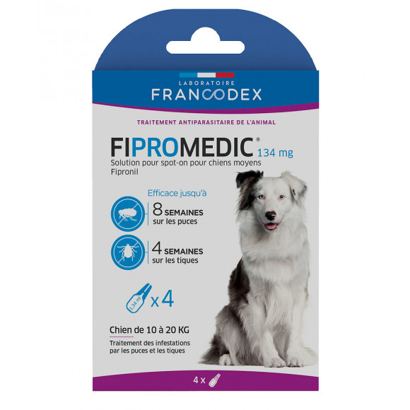 Pipettes antiparasitaires FRANCODEX chien Fipromédic 4 x1,34ml