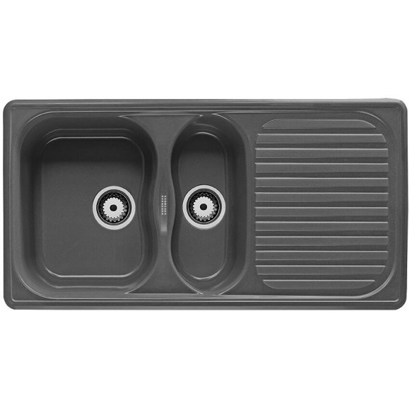 Evier à encastrer Fam 1,5 cuves + égouttoir Gris titane