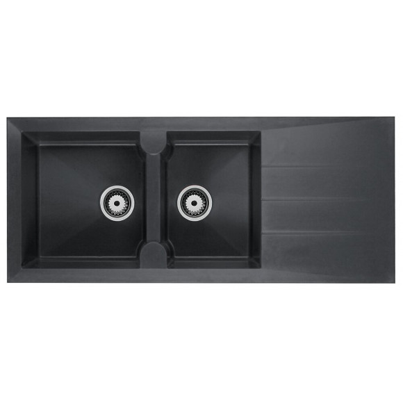 Evier Quartzolit Granit Alinéo 2 Bacs 1 égouttoir 116x50 Gris Titane