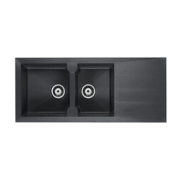 Evier Quartzolit Granit Alinéo 2 Bacs 1 égouttoir 116x50 Gris Titane