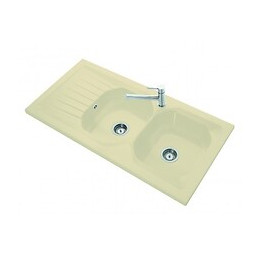 Evier à poser en grès sable. 2 bacs + 1 égouttoir.