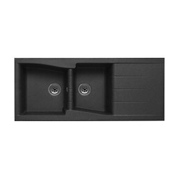 Evier en Quartzolit Granit Luna 2 Bacs 1 égouttoir 116x50 Noir