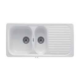 Evier en Quartzolit Granit Alaska 1,5 Bac 1 égouttoir 98x49 Blanc