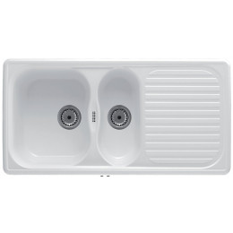 Evier en Quartzolit Granit Alaska 1,5 Bac 1 égouttoir 98x49 Blanc