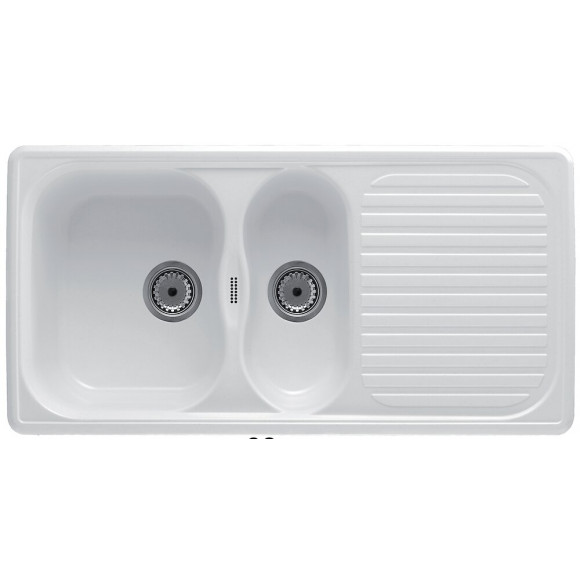 Evier en Quartzolit Granit Alaska 1,5 Bac 1 égouttoir 98x49 Blanc