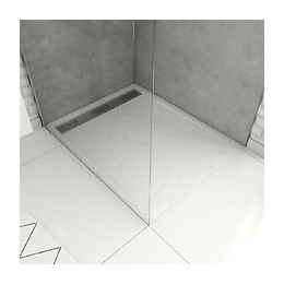 Receveur Extra Plat À Poser 100x80cm Caniveau - Acrylique Blanc Effet Pierre Anti-dérapant - Moon