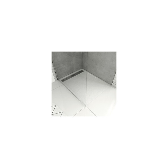 Receveur Extra Plat À Poser 100x80cm Caniveau - Acrylique Blanc Effet Pierre Anti-dérapant - Moon