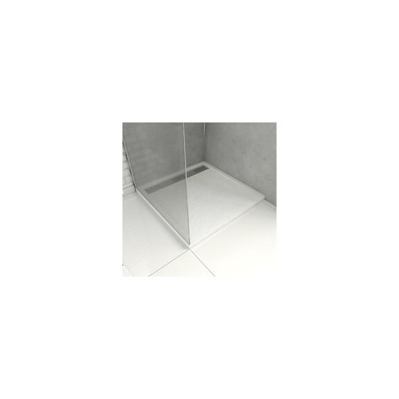 Receveur Extra Plat A Poser 90x90 Caniveau - Blanc Effet Pierre Anti-derapant -moon Square Linear 90