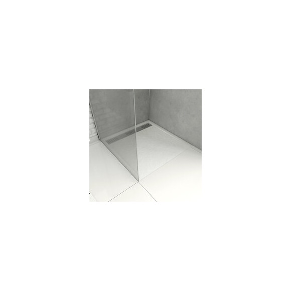 Receveur Extra Plat A Poser 90x90 Caniveau - Blanc Effet Pierre Anti-derapant -moon Square Linear 90