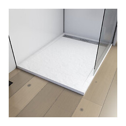 Receveur Extra Plat À Poser 120x90cm Caniveau - Acrylique Blanc Effet Pierre - Anti-dérapant - Moon