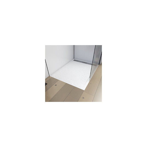 Receveur Extra Plat À Poser 120x90cm Caniveau - Acrylique Blanc Effet Pierre - Anti-dérapant - Moon