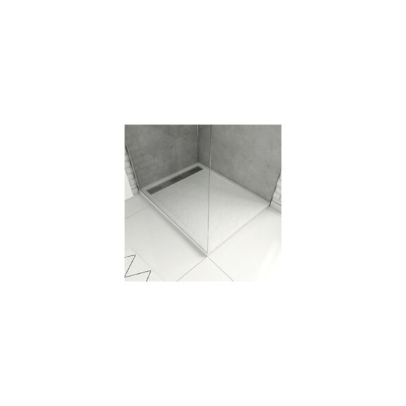 Receveur Extra Plat À Poser 100x80cm Caniveau - Acrylique Blanc Effet Pierre Anti-dérapant - Moon