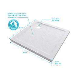 Receveur De Douche A Poser Carre Extra Plat En Acrylique Renforcee Blanc Finition Pierre - 90x90 Cm
