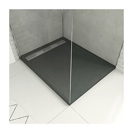 Receveur Extra Plat A Poser 100x80 Cm Caniveau - Acrylique Renforce Gris Effet Pierre