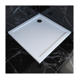 Receveur De Douche A Poser Extra Plat En Acrylique Renforcee Blanc - Finition Pierre - 80x80 Cm