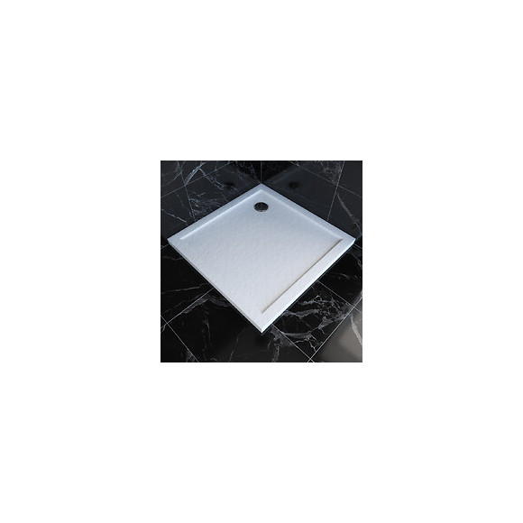 Receveur De Douche A Poser Carre Extra Plat En Acrylique Renforcee Blanc Finition Pierre - 90x90 Cm