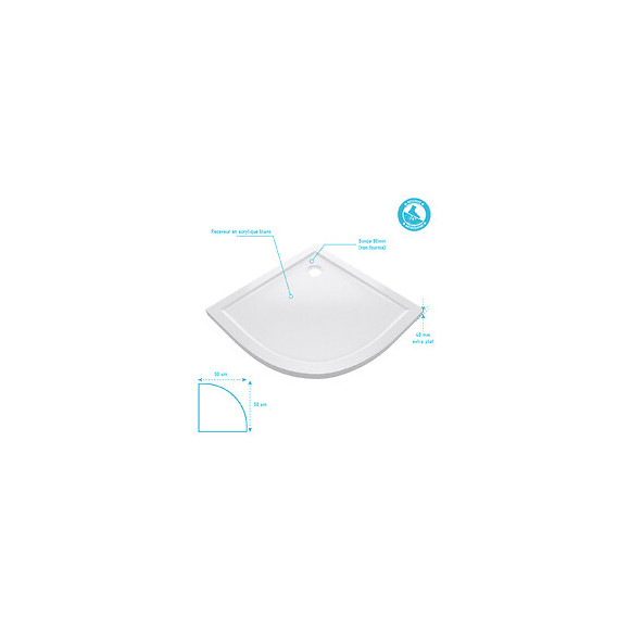 Receveur De Douche A Poser Extra Plat En Acrylique Blanc 1-4 De Cercle - 90x90cm