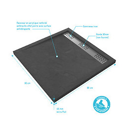 Receveur Extra Plat A Poser - A Caniveau - Acrylique Renforce Gris Effet Pierre - Anti-derapant