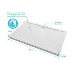 Receveur De Douche A Poser Rectangle Extra Plat En Acrylique Renforcee Blanc - Finition Pierre