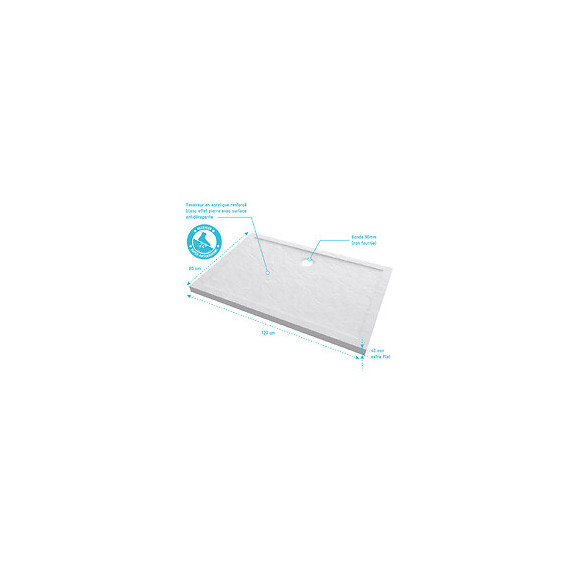 Receveur De Douche A Poser Rectangle Extra Plat En Acrylique Renforcee Blanc - Finition Pierre