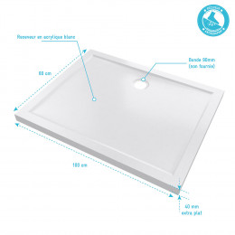 Receveur De Douche A Poser Extra-plat En Acrylique Blanc Rectangle - 100x80cm - Bac De Douche