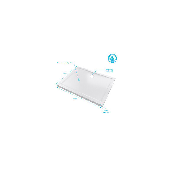 Receveur De Douche A Poser Extra-plat En Acrylique Blanc Rectangle - 100x80cm - Bac De Douche