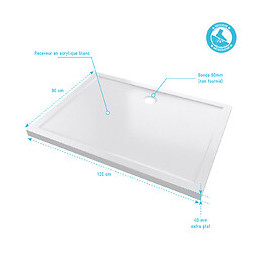 Receveur De Douche A Poser Extra-plat Blanc Rectangle -120x90cm -bac De Douche Whiteness Ii 120