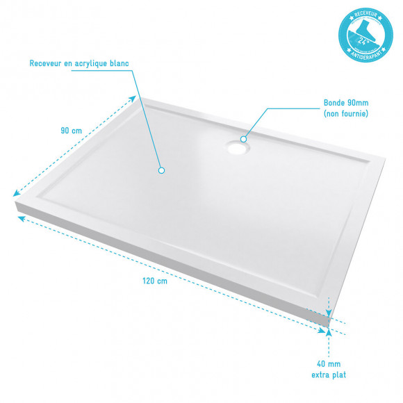 Receveur De Douche A Poser Extra-plat Blanc Rectangle -120x90cm -bac De Douche Whiteness Ii 120