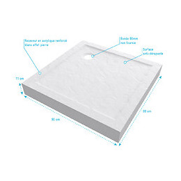 Receveur Haut A Poser 90x90cm - Acrylique Renforce Blanc Effet Pierre - Anti-derapant