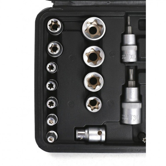 Dcraft - Jeu De Mèches Et Douilles Torx - 30 Pièces - Set De Mèches Et Douilles Dans Une Mallette Pratique - Argent