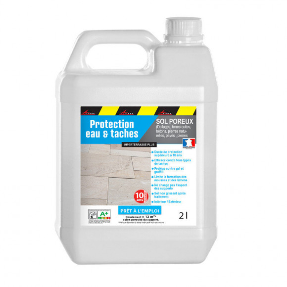 Hydrofuge Imperméabilisant Terrasse Balcon Sol Garantie 10 Ans Anti-taches Pierres Dalle Béton - Incolore - 2 L (environ 12m2