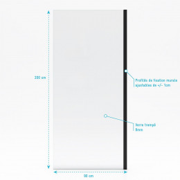 Paroi De Retour Pour Paroi Porte De Douche Type Industriel Noir Mat - 90x200cm - Verre Trempe 8mm