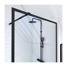 Paroi De Douche A L'italienne 100x200 Verre Trempe 6mm-cadre Et Barre De Fixation Ajustable Noir Mat