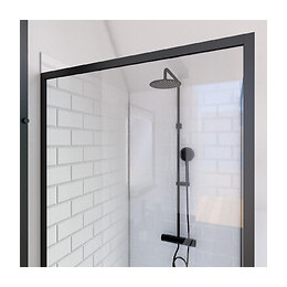 Retour Pour Paroi Pour Douche - 90x200 Cm - Profile Noir Mat - Verre 6mm