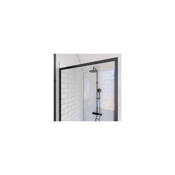 Retour Pour Paroi Pour Douche - 90x200 Cm - Profile Noir Mat - Verre 6mm