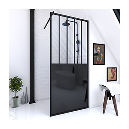 Paroi De Douche 90x200 Cm Type Verrieres - Verre Trempe 5mm Et Structure Aluminium Noir Mat
