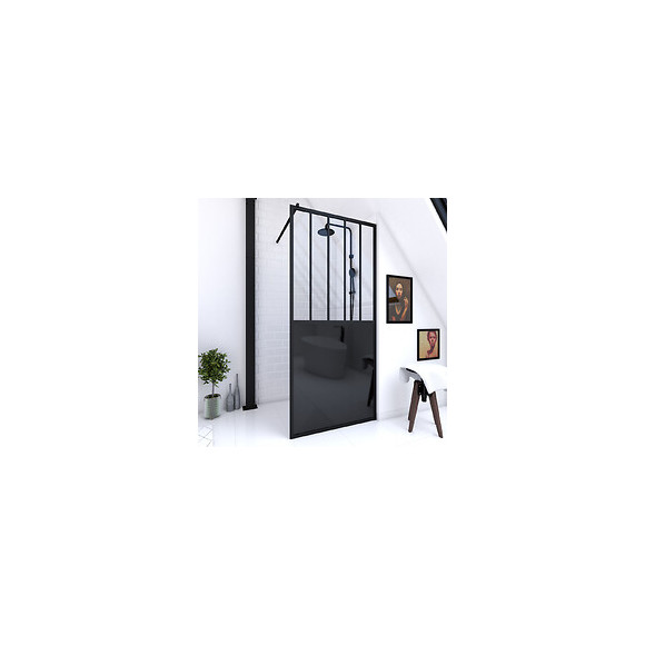 Paroi De Douche 90x200 Cm Type Verrieres - Verre Trempe 5mm Et Structure Aluminium Noir Mat