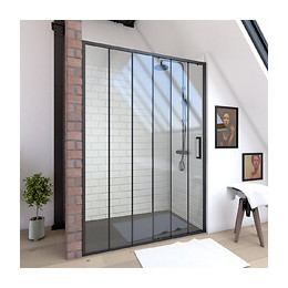 Paroi Porte De Douche Coulissante Sérigraphié - 140x200cm - Profile Noir Mat Verre 6mm - Crushx 140