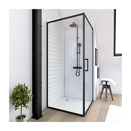 Retour Pour Paroi Pour Douche - 90x200 Cm - Profile Noir Mat - Verre 6mm