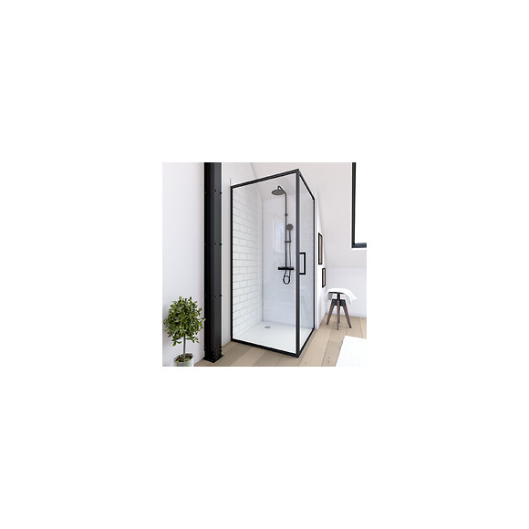 Retour Pour Paroi Pour Douche - 90x200 Cm - Profile Noir Mat - Verre 6mm