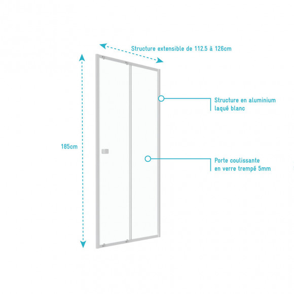 Paroi Porte De Douche Coulissante Blanc 120x185cm - Extensible - Whity Slide 120