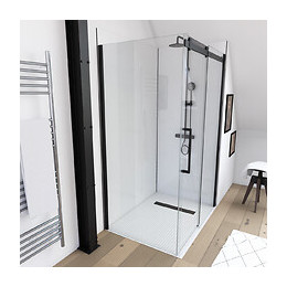 Paroi De Retour Pour Paroi Porte De Douche Type Industriel Noir Mat - 80x200cm - Verre Trempe 8mm