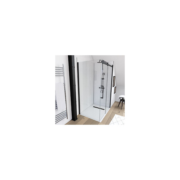 Paroi De Retour Pour Paroi Porte De Douche Type Industriel Noir Mat - 80x200cm - Verre Trempe 8mm