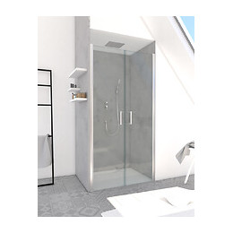 Paroi Porte De Douche A Double Portes Pivotantes - 90x200cm - Profile Chrome - Verre 6mm