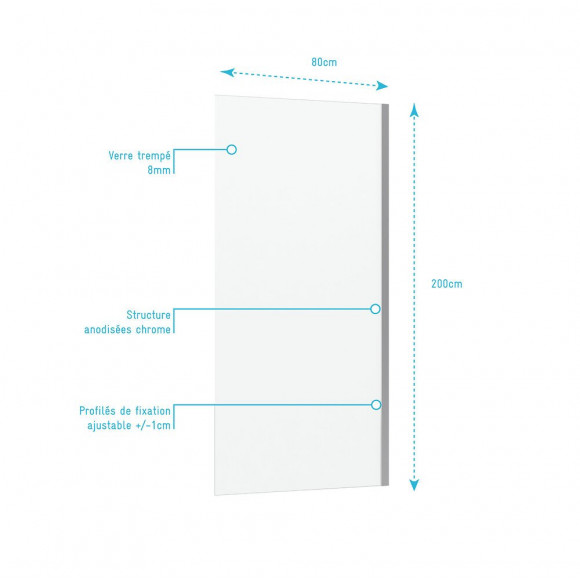 Paroi De Douche A L'italienne - 80x200 Verre Transparent 8mm