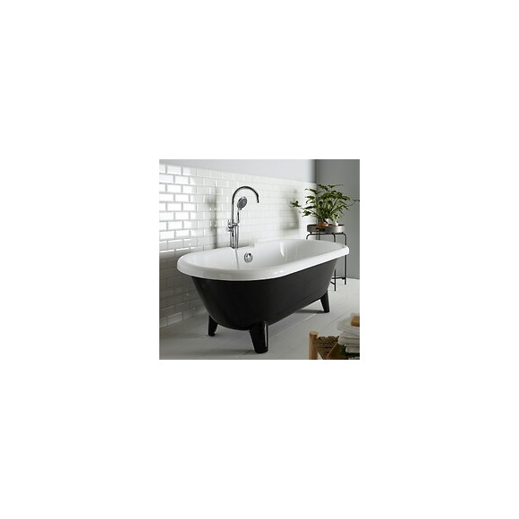 Baignoire Îlot Rétro Charly Noire Et Blanche Avec Pieds Moderne Conique Noir