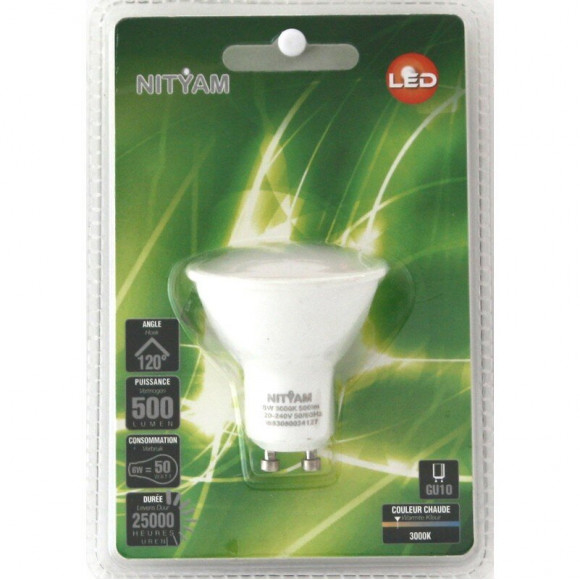 Led Blister 1 Ampoule Spot Gu10 6w 500 Lumens 2.8w