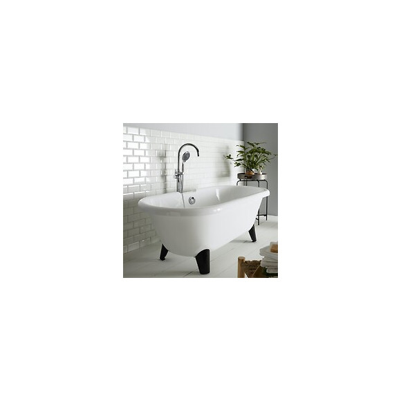 Baignoire Îlot Charly Blanche Rétro + Pieds Conique Noir