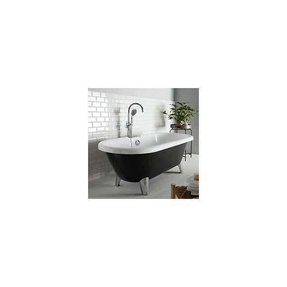 Baignoire Îlot Rétro Charly Noire Et Blanche Avec Pieds Chromé Conique