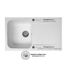 Lisse Évier Réversible 1 Cuve 1 Égouttoir En Résine Blanc